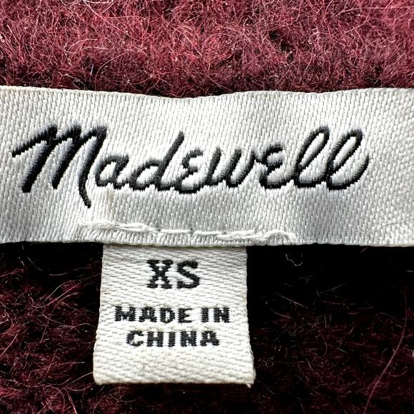 Madewell Brushed Polo Sweater Wool Fuzzy Eyelash Knit Oversized Collared Red XS - Picture 3 of 6